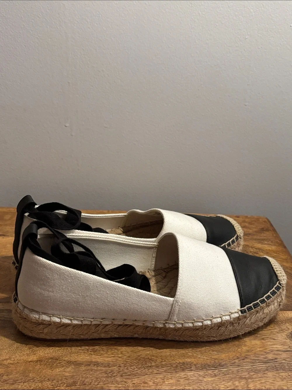 J. Crew Two-Tone Canvas Espadrille Flats in White and Black